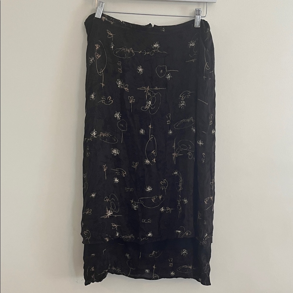 Vintage Sigrid Olsen Midi Skirt Brown Y2K Abstract Autumn Tiered Whimsigoth